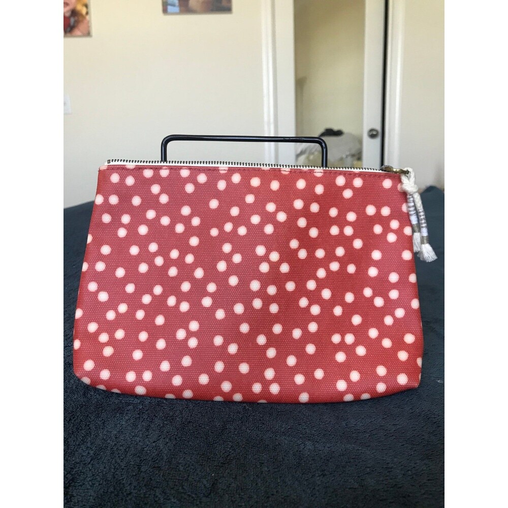 Madewell red polka dot coated canvas zip pouch clutch